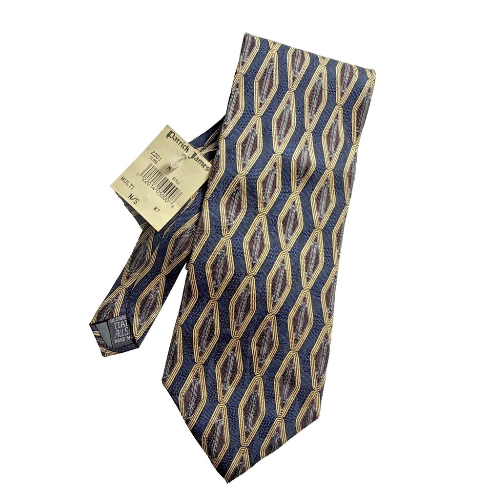 Men’s Tie By Patrick James Blue Gold 3.5" Wide Italian Silk With Tag